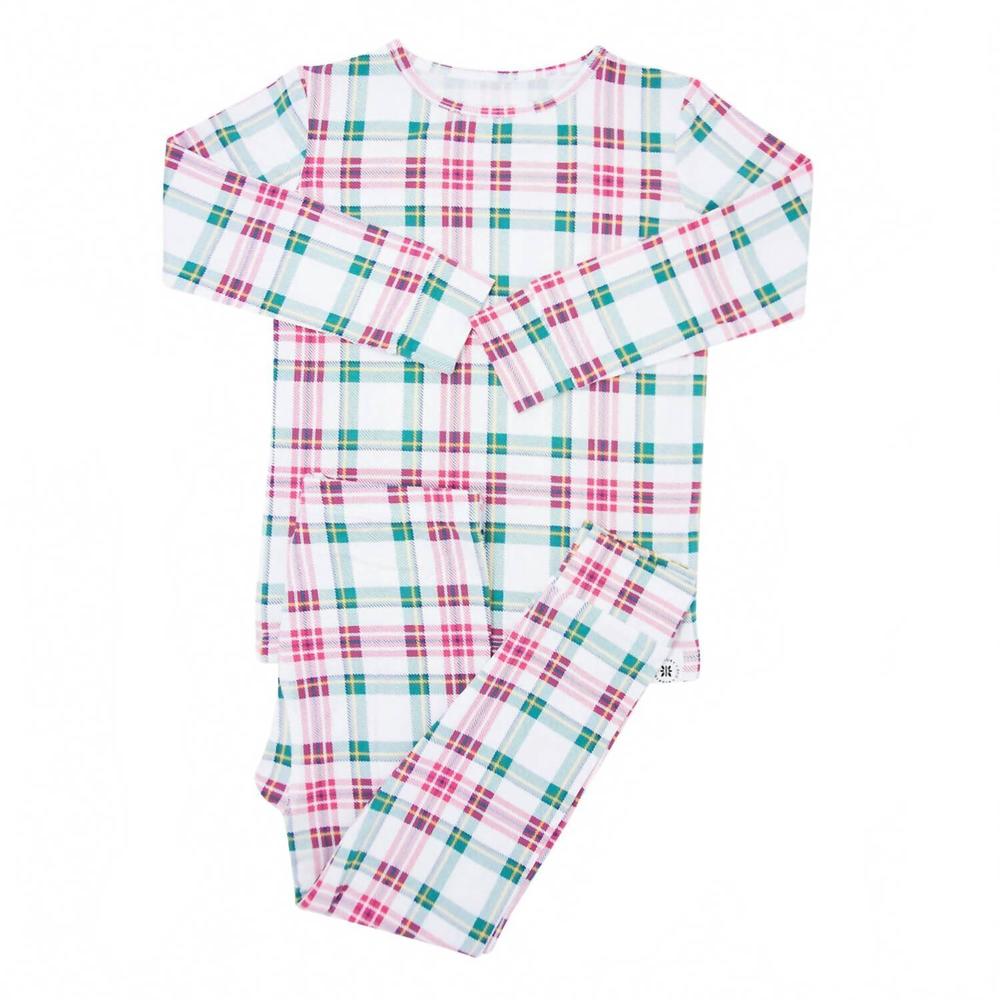 NEW SWEET BAMBOO kids tartan bamboo pajama set in white
